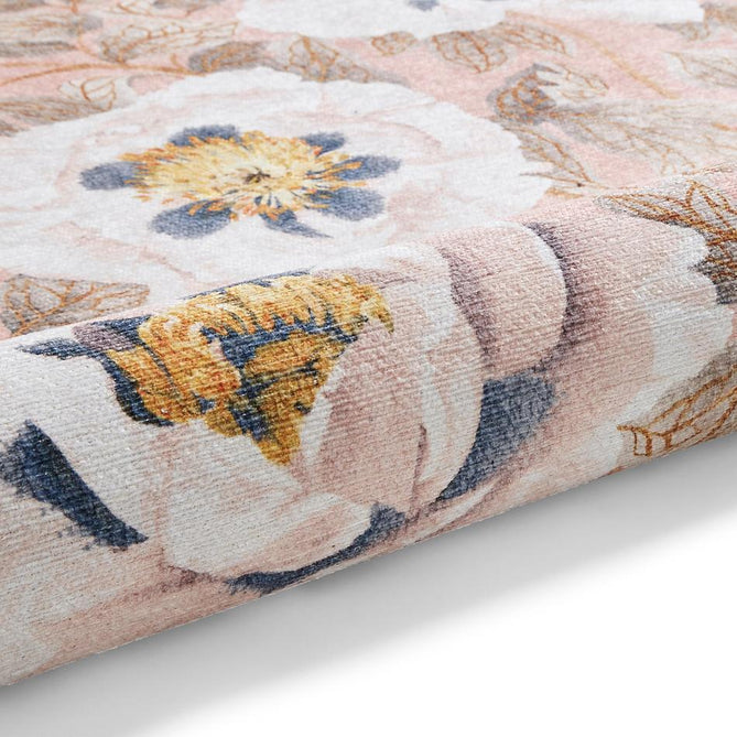 Washable Harlequin Florent Blush Modern Floral Botanical Textured Lightweight Printed Recycled Polyester Flatweave Blush Pink/Ivory/Gold Ochre/Soft Taupe Rug