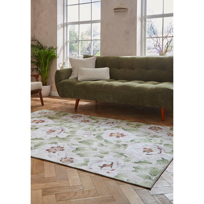 Washable Harlequin Florent Fern Modern Floral Botanical Textured Lightweight Printed Recycled Polyester Flatweave Fern Green/Ivory/Pistachio Green/Blush Rug