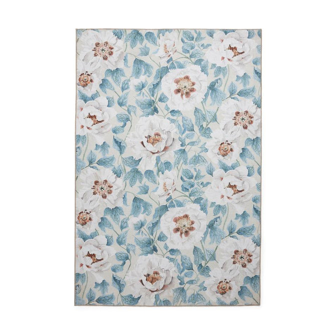 Washable Harlequin Florent Sailcloth Modern Floral Botanical Textured Lightweight Printed Recycled Polyester Flatweave Sailcloth Blue/Ivory/Sky/Warm Ochre Rug