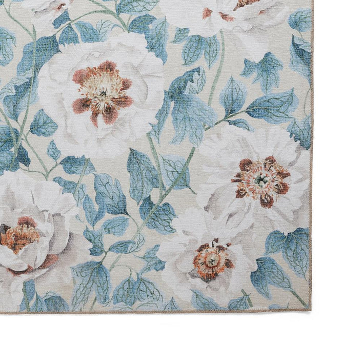 Washable Harlequin Florent Sailcloth Modern Floral Botanical Textured Lightweight Printed Recycled Polyester Flatweave Sailcloth Blue/Ivory/Sky/Warm Ochre Rug