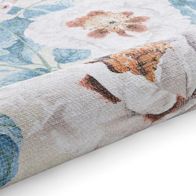 Washable Harlequin Florent Sailcloth Modern Floral Botanical Textured Lightweight Printed Recycled Polyester Flatweave Sailcloth Blue/Ivory/Sky/Warm Ochre Rug