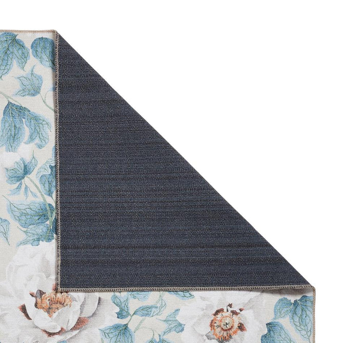 Washable Harlequin Florent Sailcloth Modern Floral Botanical Textured Lightweight Printed Recycled Polyester Flatweave Sailcloth Blue/Ivory/Sky/Warm Ochre Rug