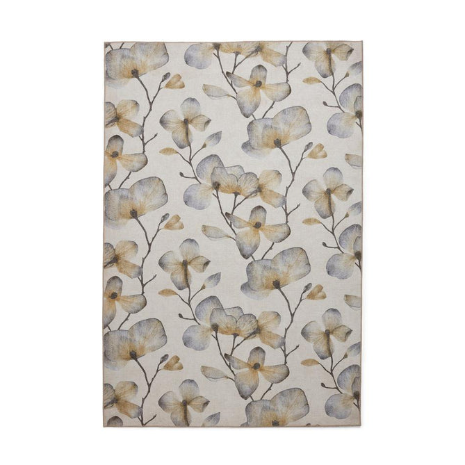 Washable Harlequin Kienze Ochre Modern Floral Botanical Textured Lightweight Printed Recycled Polyester Flatweave Soft Ivory/Ochre/Slate/Charcoal Brown/Antique Gold Runner