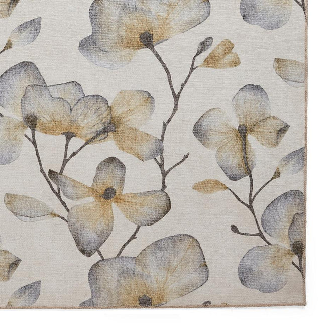 Washable Harlequin Kienze Ochre Modern Floral Botanical Textured Lightweight Printed Recycled Polyester Flatweave Soft Ivory/Ochre/Slate/Charcoal Brown/Antique Gold Runner