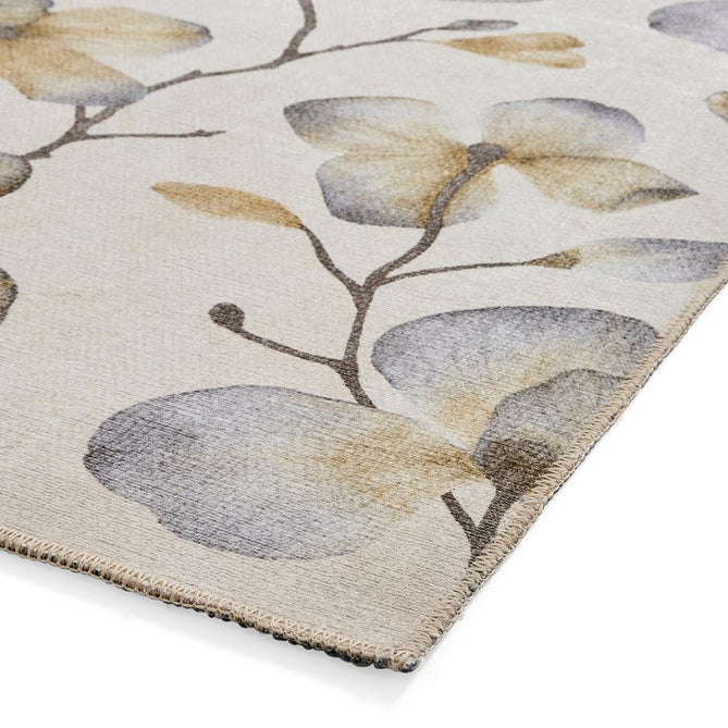 Washable Harlequin Kienze Ochre Modern Floral Botanical Textured Lightweight Printed Recycled Polyester Flatweave Soft Ivory/Ochre/Slate/Charcoal Brown/Antique Gold Runner