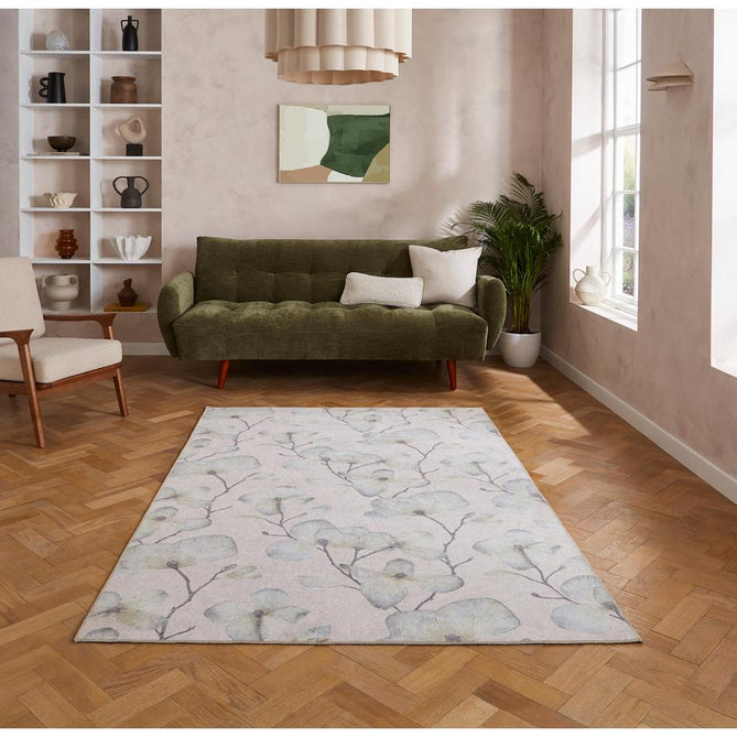 Washable Harlequin Kienze Sand Modern Floral Botanical Textured Lightweight Printed Recycled Polyester Flatweave Sand Taupe/Ivory/Sage/Grey Rug