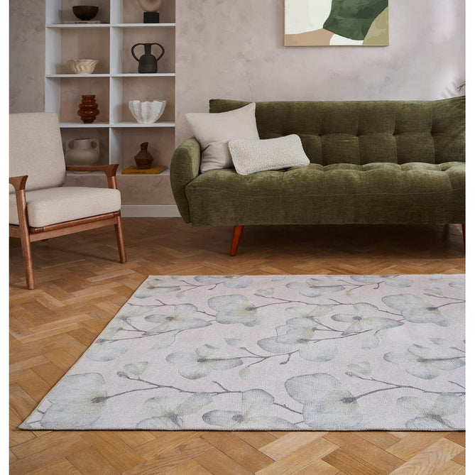 Washable Harlequin Kienze Sand Modern Floral Botanical Textured Lightweight Printed Recycled Polyester Flatweave Sand Taupe/Ivory/Sage/Grey Runner