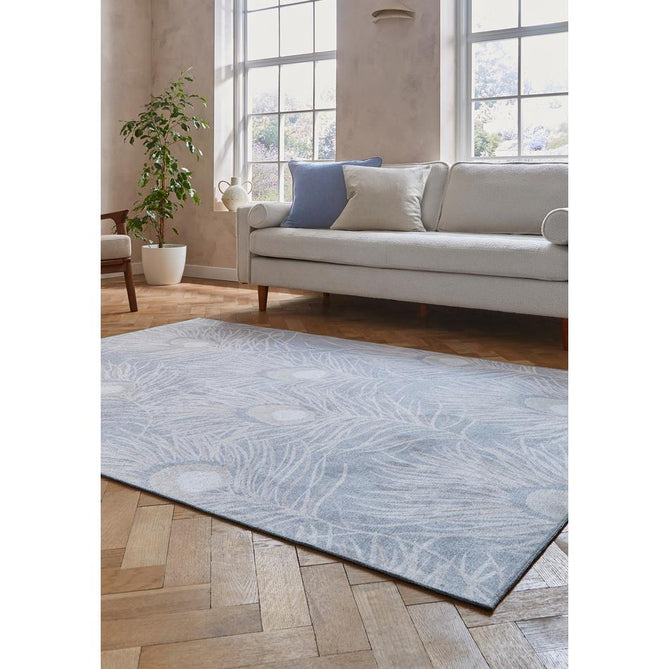 Washable Harlequin Orlena Powder Blue Modern Floral Botanical Textured Lightweight Printed Recycled Polyester Flatweave Powder Blue/Ivory/Pale Silver Runner