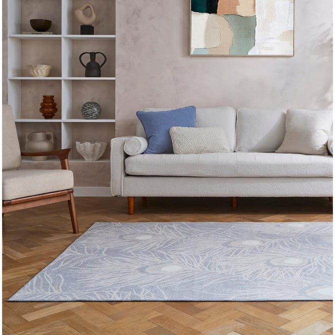 Washable Harlequin Orlena Powder Blue Modern Floral Botanical Textured Lightweight Printed Recycled Polyester Flatweave Powder Blue/Ivory/Pale Silver Rug