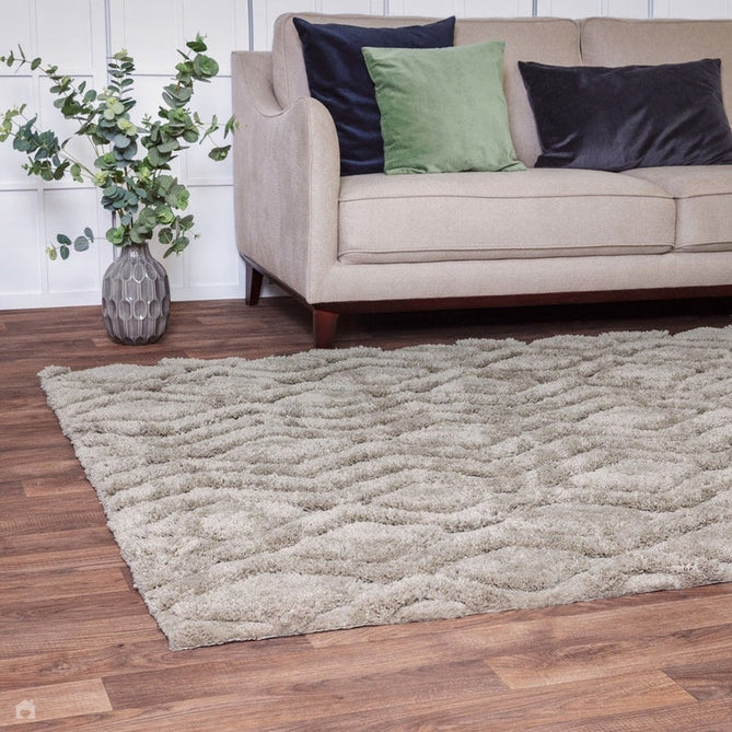 Harrison Modern Plain Hand-Carved Geometric Hi-Low Plush Soft Polyester Boho Shaggy Greige Rug 120 x 170 cm
