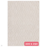 Harrison Modern Plain Hand-Carved Geometric Hi-Low Plush Soft Polyester Boho Shaggy Off White Rug 200 x 290 cm