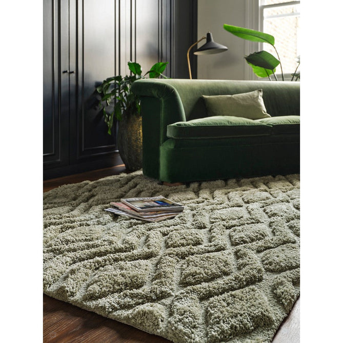 Harrison Modern Plain Hand-Carved Geometric Hi-Low Plush Soft Polyester Boho Shaggy Sage Green Rug-Asiatic Carpets-Rug Love - The Most Loved Rug Store