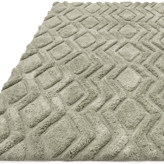 Harrison Modern Plain Hand-Carved Geometric Hi-Low Plush Soft Polyester Boho Shaggy Sage Green Rug-Asiatic Carpets-Rug Love - The Most Loved Rug Store