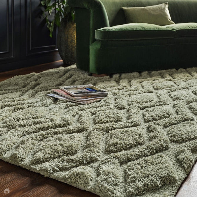 Harrison Modern Plain Hand-Carved Geometric Hi-Low Plush Soft Polyester Boho Shaggy Sage Green Rug-Asiatic Carpets-Rug Love - The Most Loved Rug Store