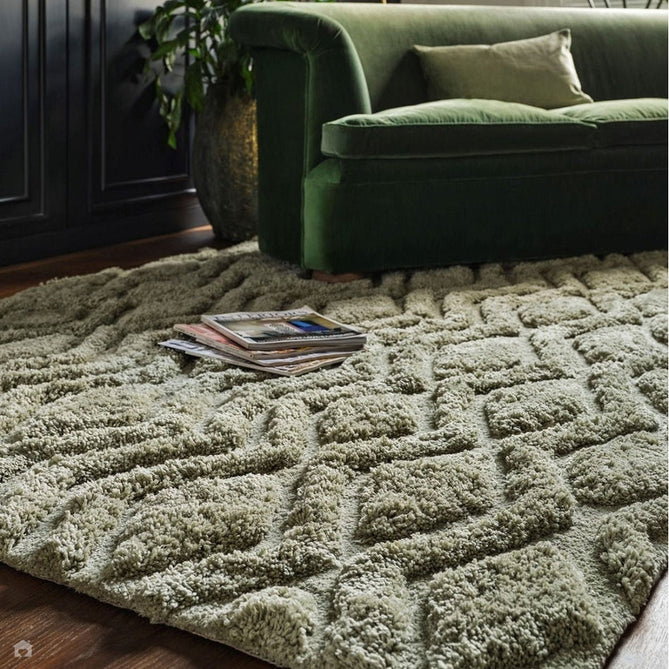 Harrison Modern Plain Hand-Carved Geometric Hi-Low Plush Soft Polyester Boho Shaggy Sage Green Rug-Asiatic Carpets-Rug Love - The Most Loved Rug Store