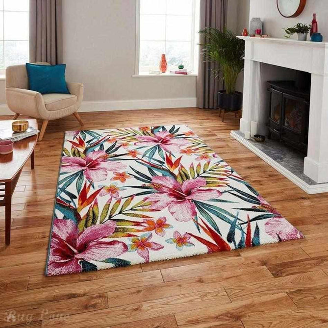 Havana 9574 Modern Floral Botanical Textured Soft Durable Easy-Care Polypropylene Short-Pile Multicolour/Pink/Cream/Green/Blue Rug-Think Rugs-Rug Love - The Most Loved Rug Store