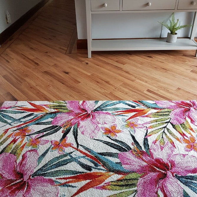 Havana 9574 Modern Floral Botanical Textured Soft Durable Easy-Care Polypropylene Short-Pile Multicolour/Pink/Cream/Green/Blue Rug-Think Rugs-Rug Love - The Most Loved Rug Store