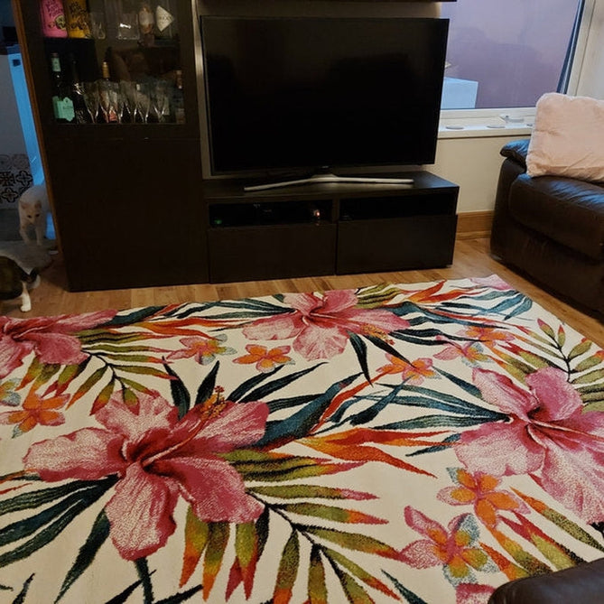 Havana 9574 Modern Floral Botanical Textured Soft Durable Easy-Care Polypropylene Short-Pile Multicolour/Pink/Cream/Green/Blue Rug-Think Rugs-Rug Love - The Most Loved Rug Store