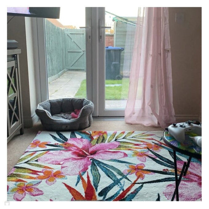 Havana 9574 Modern Floral Botanical Textured Soft Durable Easy-Care Polypropylene Short-Pile Multicolour/Pink/Cream/Green/Blue Rug-Think Rugs-Rug Love - The Most Loved Rug Store