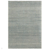 Hazy Modern Plain Ribbed Distressed Textured Hand-Woven Durable Cut & Loop Wool-Blend Flatweave Sea Blue Rug