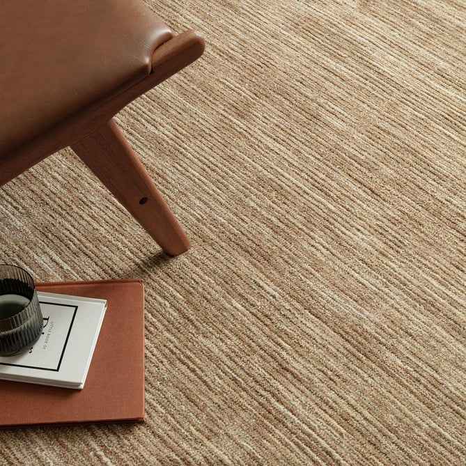 Hazy Modern Plain Ribbed Distressed Textured Hand-Woven Durable Cut & Loop Wool-Blend Flatweave Honey Rug
