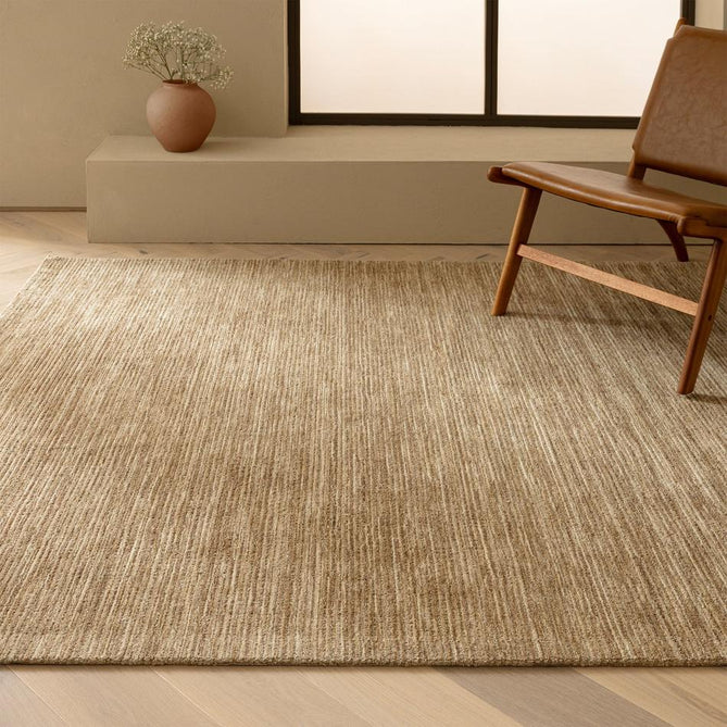 Hazy Modern Plain Ribbed Distressed Textured Hand-Woven Durable Cut & Loop Wool-Blend Flatweave Honey Rug
