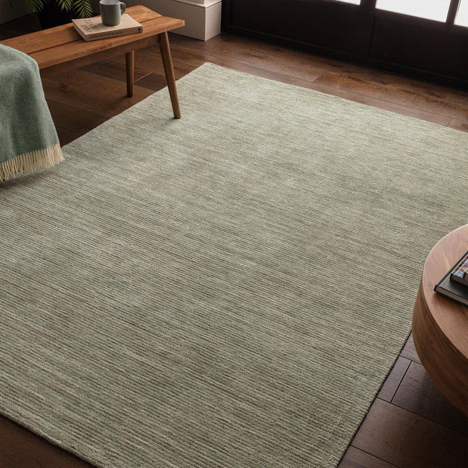 Hazy Modern Plain Ribbed Distressed Textured Hand-Woven Durable Cut & Loop Wool-Blend Flatweave Pistachio Green Rug