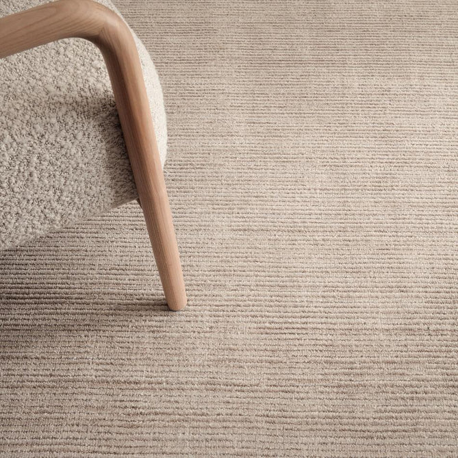 Hazy Modern Plain Ribbed Distressed Textured Hand-Woven Durable Cut & Loop Wool-Blend Flatweave Putty Rug