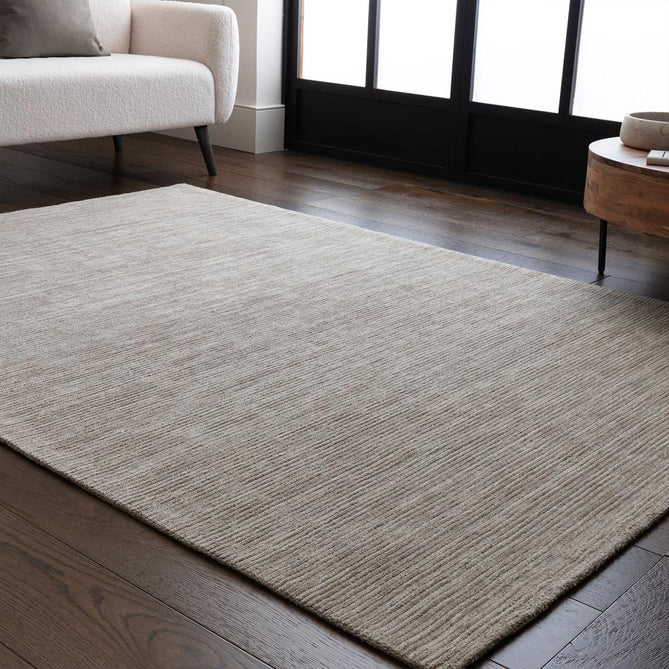 Hazy Modern Plain Ribbed Distressed Textured Hand-Woven Durable Cut & Loop Wool-Blend Flatweave Stone Rug