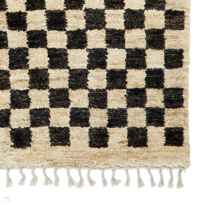 Hemp 26588 Modern Geometric Checkered Hand-Knotted Natural Fibre Heavyweight High-Density Durable Textured Black/Beige/Natural Rug-Think Rugs-Rug Love - The Most Loved Rug Store