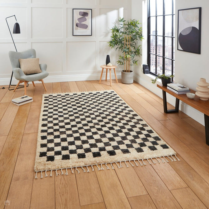 Hemp 26588 Modern Geometric Checkered Hand-Knotted Natural Fibre Heavyweight High-Density Durable Textured Black/Beige/Natural Rug-Think Rugs-Rug Love - The Most Loved Rug Store
