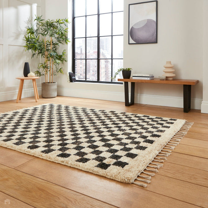 Hemp 26588 Modern Geometric Checkered Hand-Knotted Natural Fibre Heavyweight High-Density Durable Textured Black/Beige/Natural Rug-Think Rugs-Rug Love - The Most Loved Rug Store