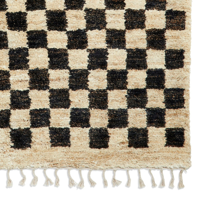 Hemp 26588 Modern Geometric Checkered Hand-Knotted Natural Fibre Heavyweight High-Density Durable Textured Black/Beige/Natural Rug-Think Rugs-Rug Love - The Most Loved Rug Store