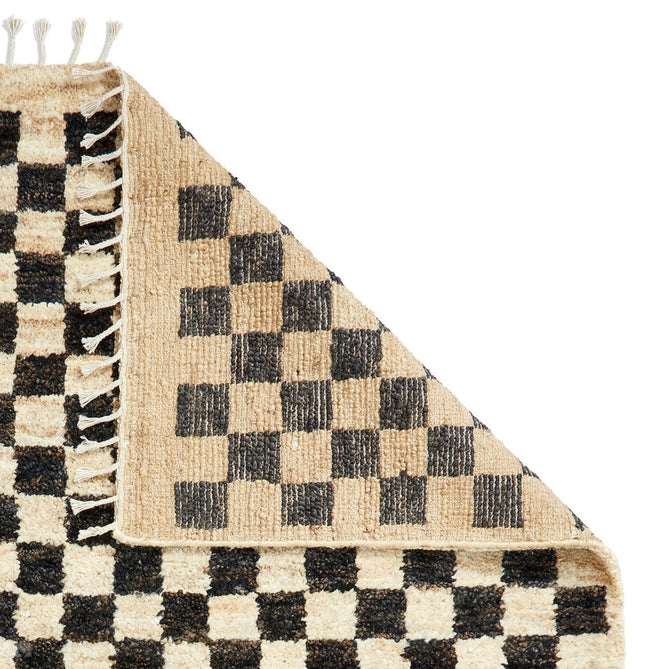 Hemp 26588 Modern Geometric Checkered Hand-Knotted Natural Fibre Heavyweight High-Density Durable Textured Black/Beige/Natural Rug-Think Rugs-Rug Love - The Most Loved Rug Store