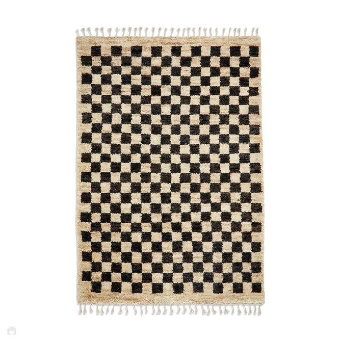 Hemp 26588 Modern Geometric Checkered Hand-Knotted Natural Fibre Heavyweight High-Density Durable Textured Black/Beige/Natural Rug-Think Rugs-Rug Love - The Most Loved Rug Store