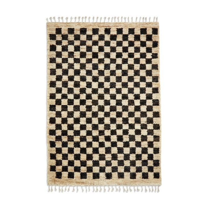 Hemp 26588 Modern Geometric Checkered Hand-Knotted Natural Fibre Heavyweight High-Density Durable Textured Black/Beige/Natural Rug-Think Rugs-Rug Love - The Most Loved Rug Store