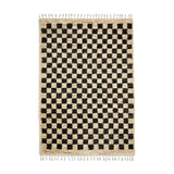 Hemp 26588 Modern Geometric Checkered Soft Hand-Knotted Natural Fibre Heavyweight High-Density Durable Textured Black/Beige/Natural Rug