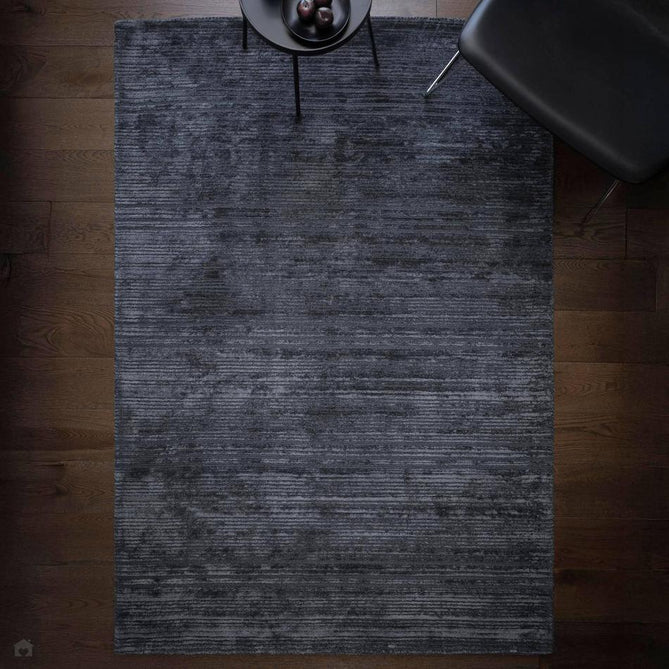 Henley Modern Plain Subtle Irregular Lines Metallic Shimmer Hand-Woven Textured Hi-Low Loop Pile Wool&Viscose Blend Petrol Blue/Charcoal Grey/Steel Blue/Slate Grey Rug-Asiatic Carpets-Rug Love - The Most Loved Rug Store
