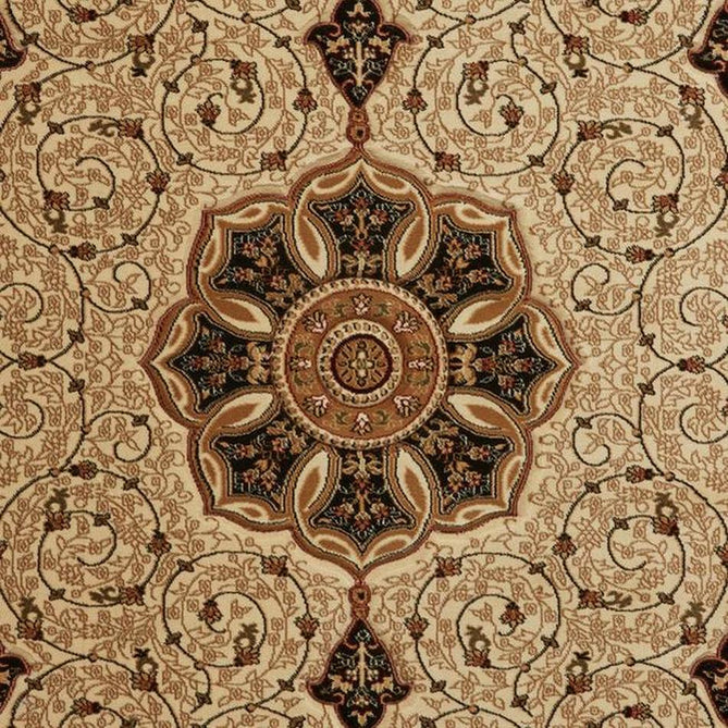 Heritage 4400 Traditional Medallion Floral Tonal Vine Border Soft Carved Hi-Low Durable Polypropylene Cream/Golden Beige/Black Rug-Think Rugs-Rug Love - The Most Loved Rug Store