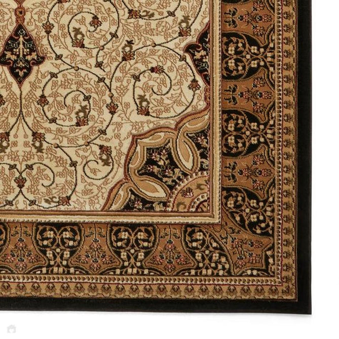 Heritage 4400 Traditional Medallion Floral Tonal Vine Border Soft Carved Hi-Low Durable Polypropylene Cream/Golden Beige/Black Rug-Think Rugs-Rug Love - The Most Loved Rug Store