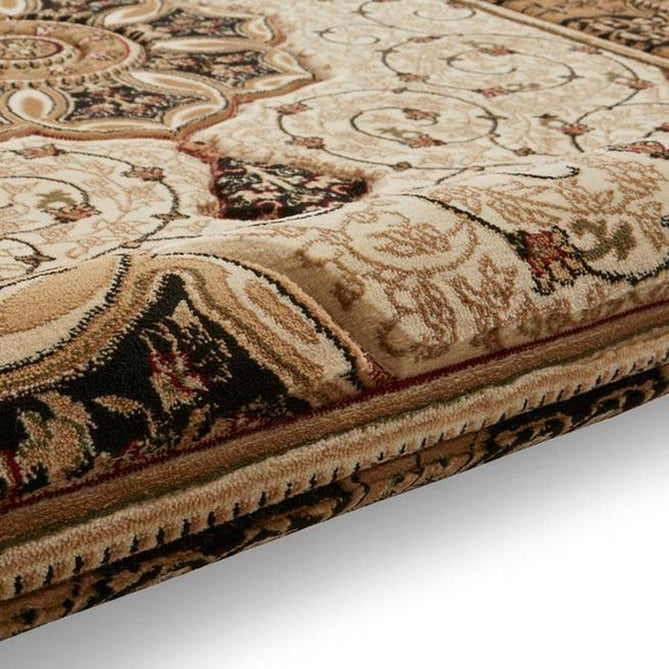 Heritage 4400 Traditional Medallion Floral Tonal Vine Border Soft Carved Hi-Low Durable Polypropylene Cream/Golden Beige/Black Rug-Think Rugs-Rug Love - The Most Loved Rug Store