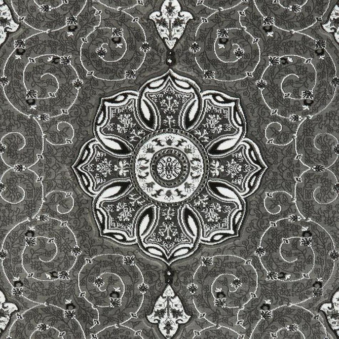 Heritage 4400 Traditional Medallion Floral Tonal Vine Border Soft Carved Hi-Low Durable Polypropylene Dark Grey/Silver/Charcoal/White Rug-Think Rugs-Rug Love - The Most Loved Rug Store