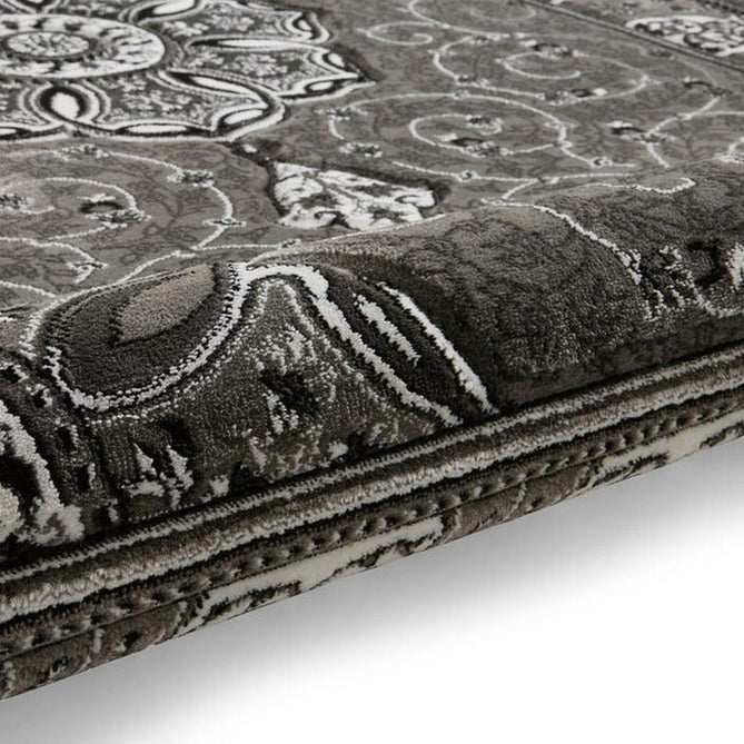Heritage 4400 Traditional Medallion Floral Tonal Vine Border Soft Carved Hi-Low Durable Polypropylene Dark Grey/Silver/Charcoal/White Rug-Think Rugs-Rug Love - The Most Loved Rug Store