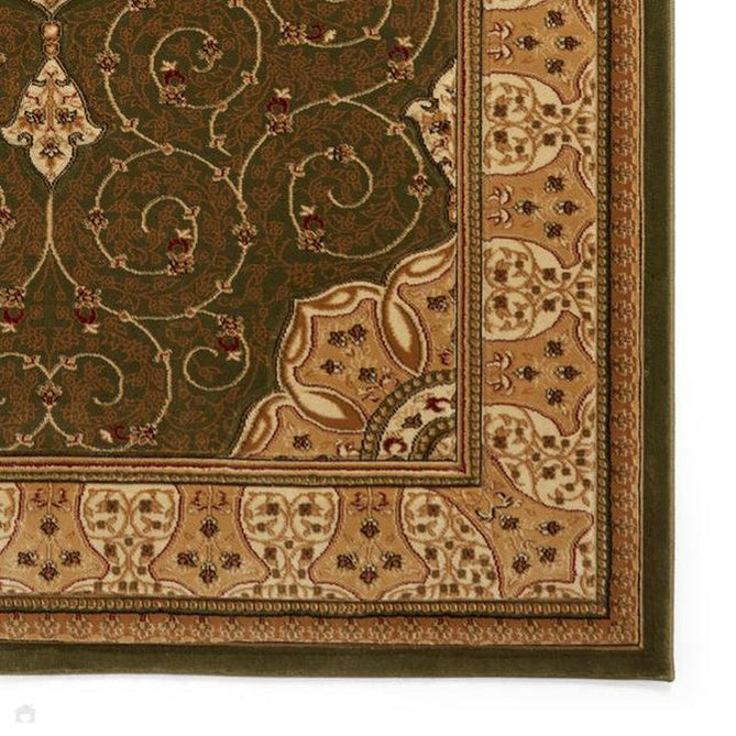 Heritage 4400 Traditional Medallion Floral Tonal Vine Border Soft Carved Hi-Low Durable Polypropylene Forest Green/Golden Beige/Cream Rug-Think Rugs-Rug Love - The Most Loved Rug Store