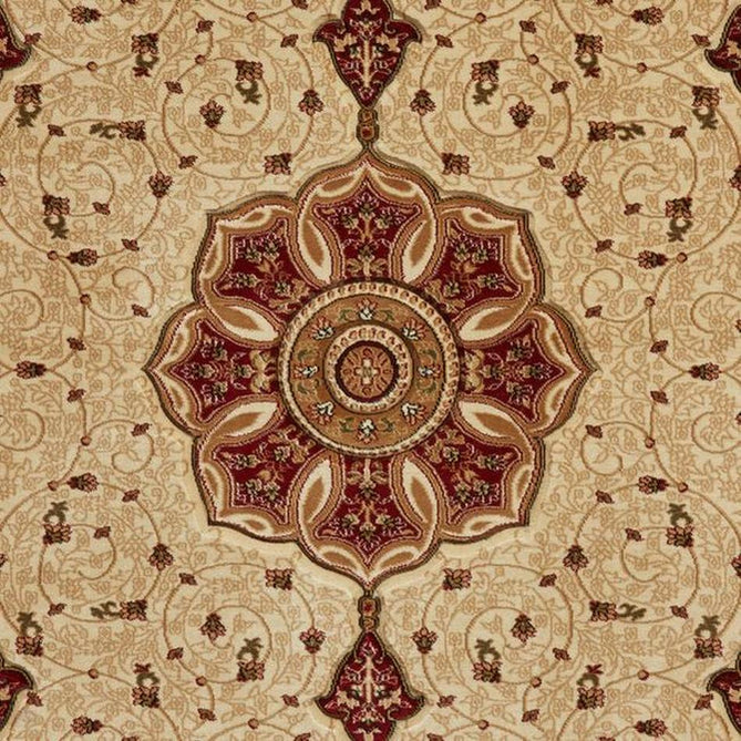 Heritage 4400 Traditional Medallion Floral Tonal Vines Border Soft Hand-Carved Hi-Low Cream/Burgundy Red/Golden Beige Rug-Think Rugs-Rug Love - The Most Loved Rug Store