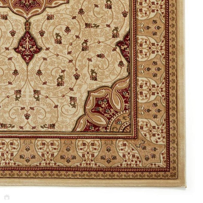 Heritage 4400 Traditional Medallion Floral Tonal Vines Border Soft Hand-Carved Hi-Low Cream/Burgundy Red/Golden Beige Rug-Think Rugs-Rug Love - The Most Loved Rug Store