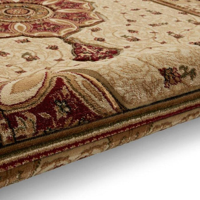 Heritage 4400 Traditional Medallion Floral Tonal Vines Border Soft Hand-Carved Hi-Low Cream/Burgundy Red/Golden Beige Rug-Think Rugs-Rug Love - The Most Loved Rug Store
