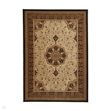 Heritage 4400 Traditional Medallion Floral Tonal Vines Border Soft Hand-Carved Hi-Low Cream/Golden Beige/Black Rug