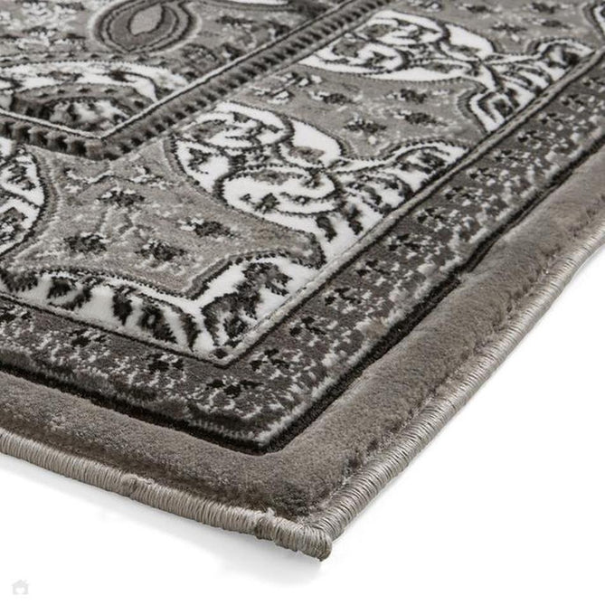Heritage 4400 Traditional Medallion Floral Tonal Vines Border Soft Hand-Carved Hi-Low Dark Grey/Silver/Charcoal/White Rug-Think Rugs-Rug Love - The Most Loved Rug Store