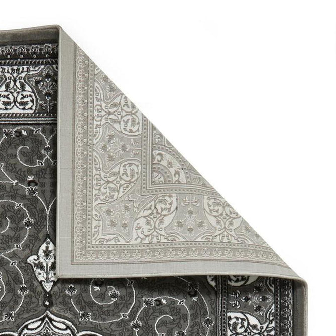 Heritage 4400 Traditional Medallion Floral Tonal Vines Border Soft Hand-Carved Hi-Low Dark Grey/Silver/Charcoal/White Rug-Think Rugs-Rug Love - The Most Loved Rug Store